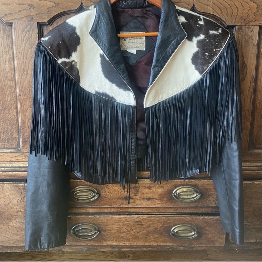 Continental Leather cowhide fringe cropped  jacket M RARE - Picture 2 of 7